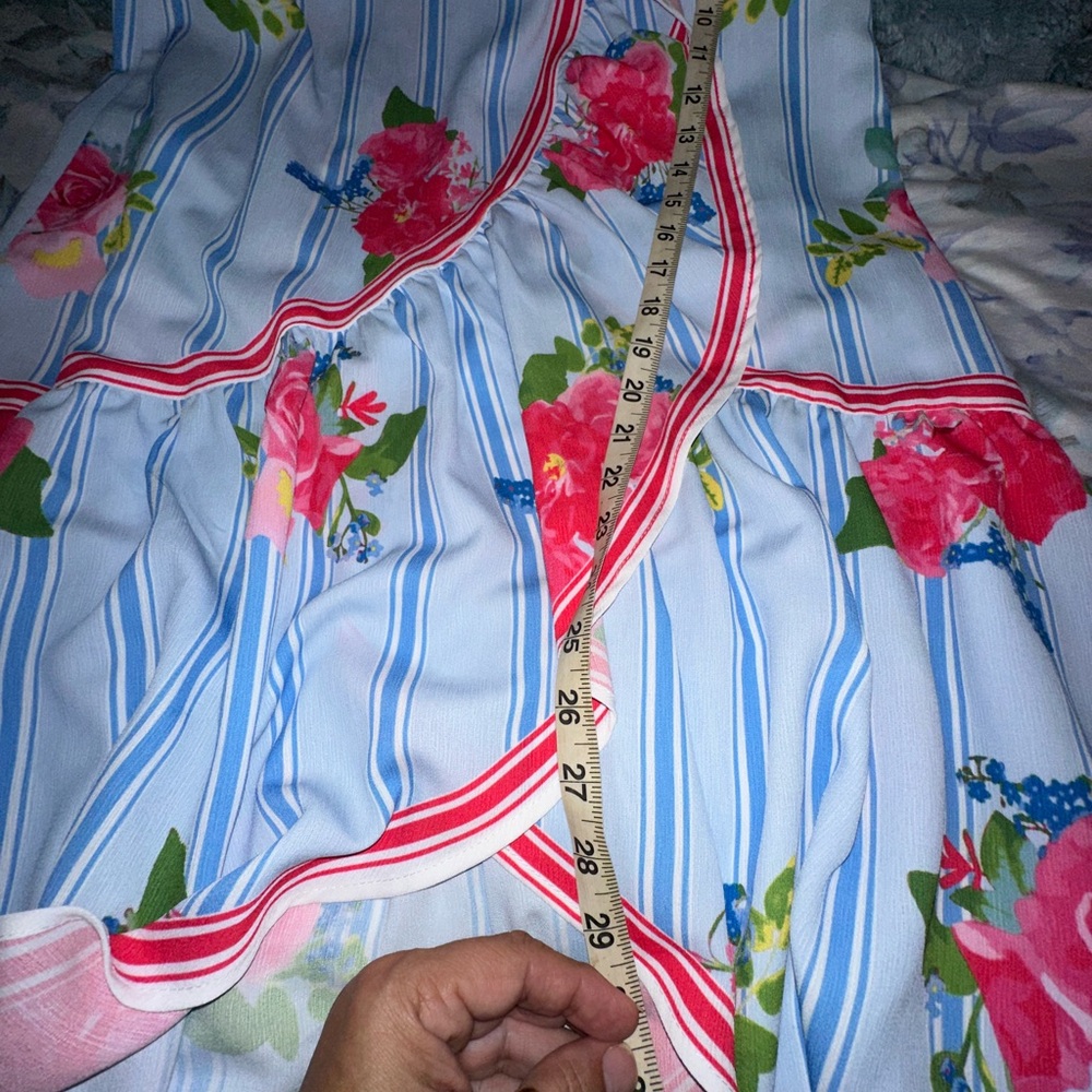 Floral Asymmetrical Skirt - Blue and Pink - Picture 3 of 7